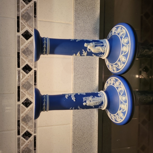 Wedgwood Other - Pair of Dark Blue Wedgwood Jasperware Candlesticks Candle Holders 7 3/4"